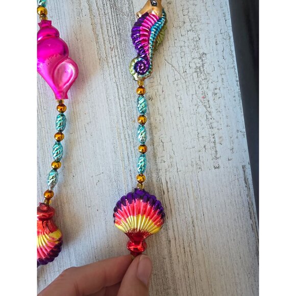 Radko seaside greetings seahorse shell Garland RARE Xmas glass tropical pink rai - Picture 13 of 15